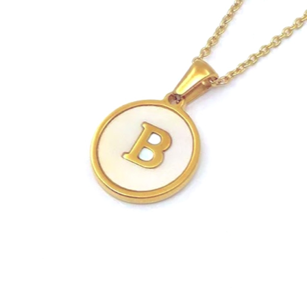 Letter “B” Initial Pendant 18k Gold Plated Real Mother Pearl A, B, C, D,…